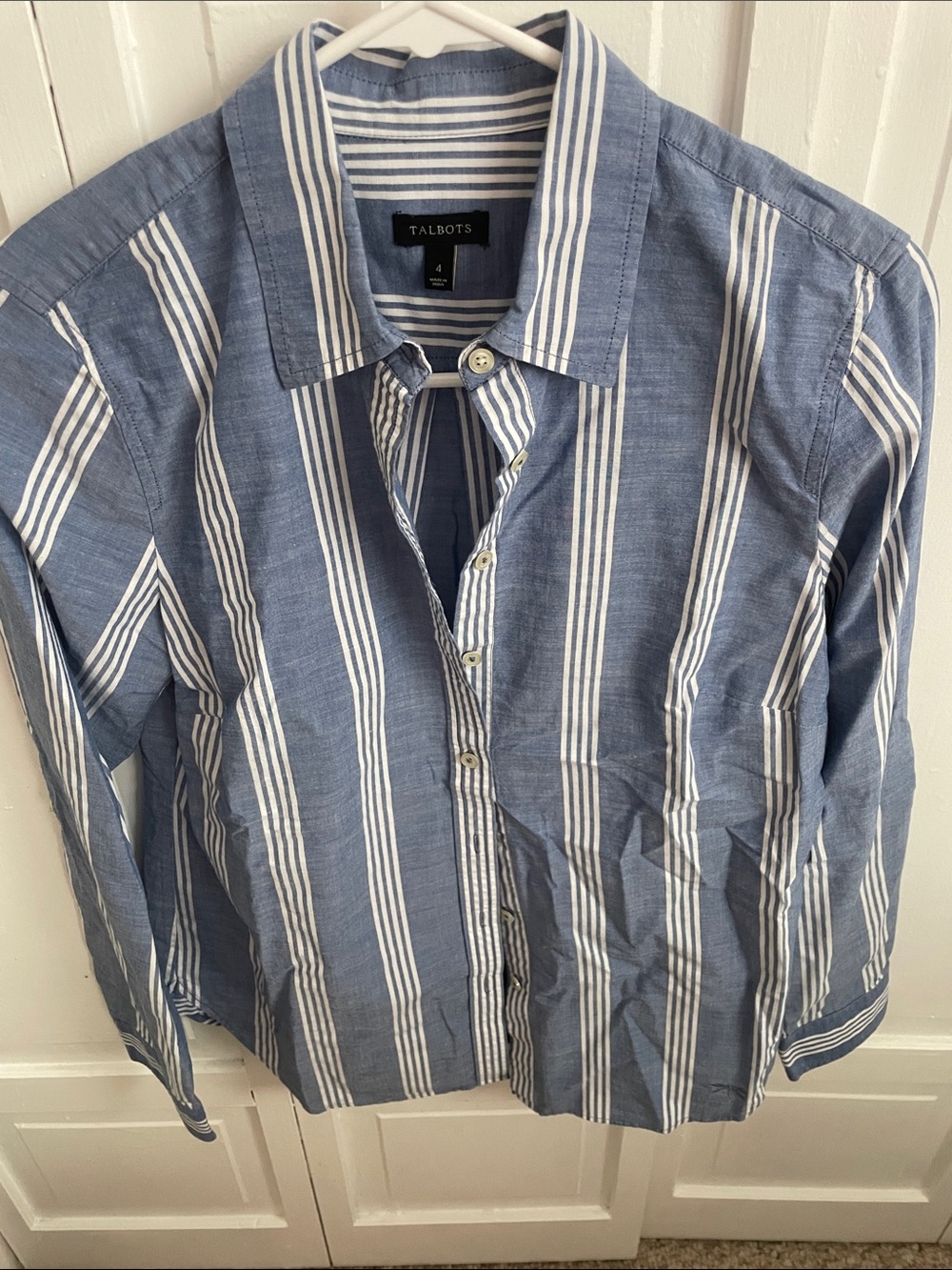 Talbots Blue and White Striped Cotton Button-Down Blouse